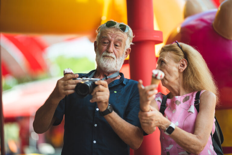 portrait elderly adult father and family concept, senior old man are happy together and keep smile with love, old male grandfather or dad parent are happy Image description